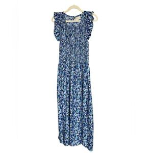 MELLODAY Smocked Blue and Green Floral Print‎ Maxi Dress NWOT